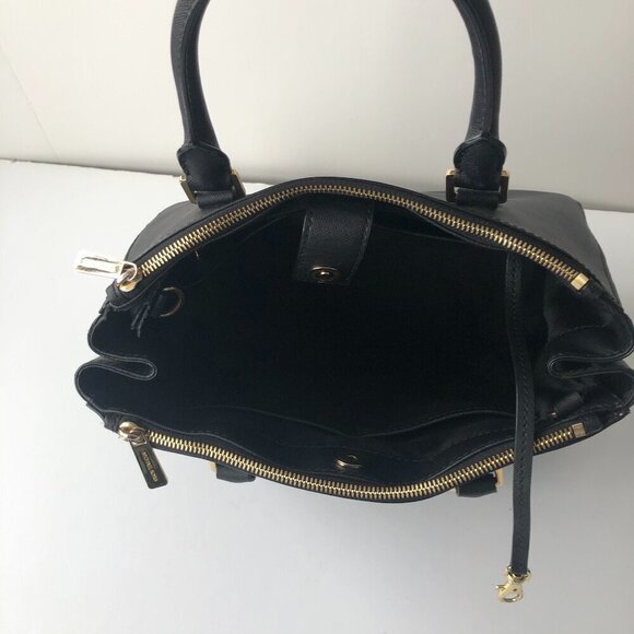 MK MICHAEL KORS SUTTON Saffiano Leather Black Gold Med Handbag 12.5 x 9 x 4" - Picture 16 of 16